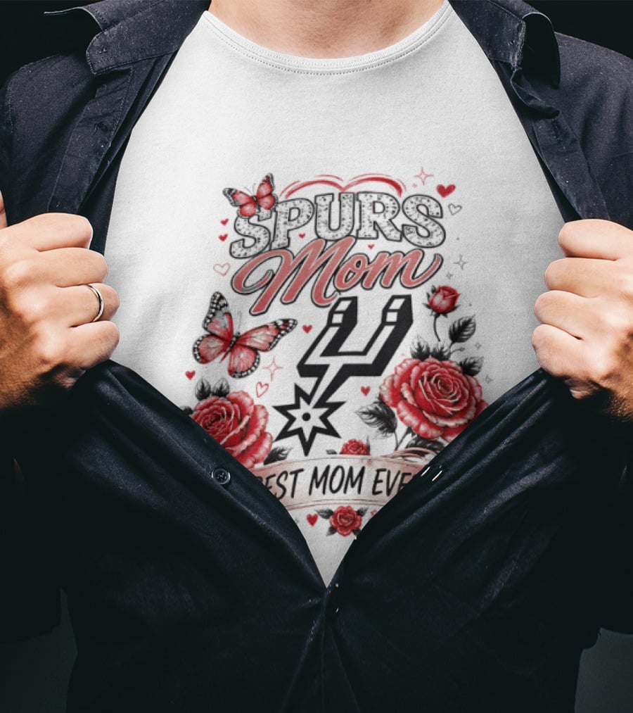 San Antonio Spurs Mom Best Mom Ever Mother's Day Flowers And Butterfly T-Shirt