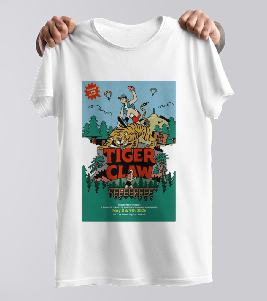 Choose Your Route Tiger Claw May 8 9 2026 3 Summits Adventure 50k The Ascent Big Cat Ambush T-Shirt