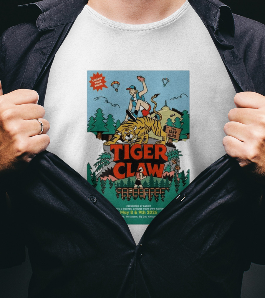 Choose Your Route Tiger Claw May 8 9 2026 3 Summits Adventure 50k The Ascent Big Cat Ambush T-Shirt
