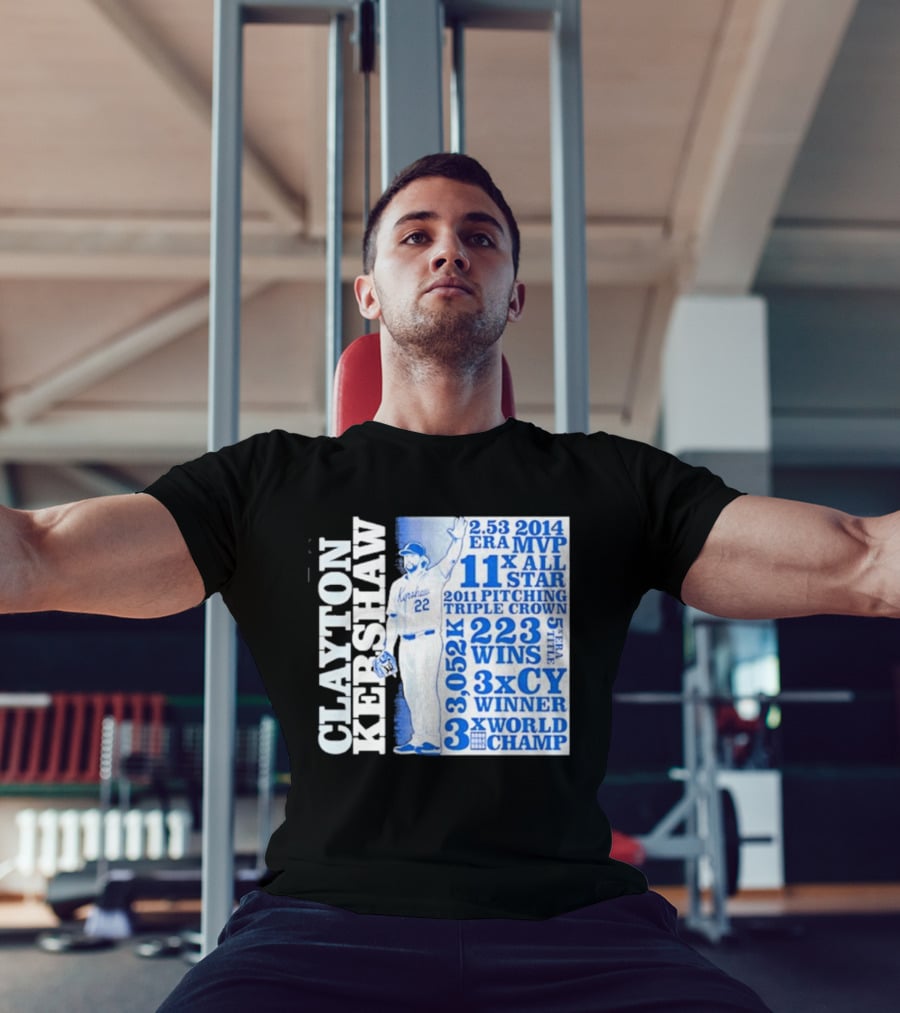 Clayton Kershaw Los Angeles Dodgers 3x World Champ 11x All Star 3x CY Winner 223 Wins T-Shirt