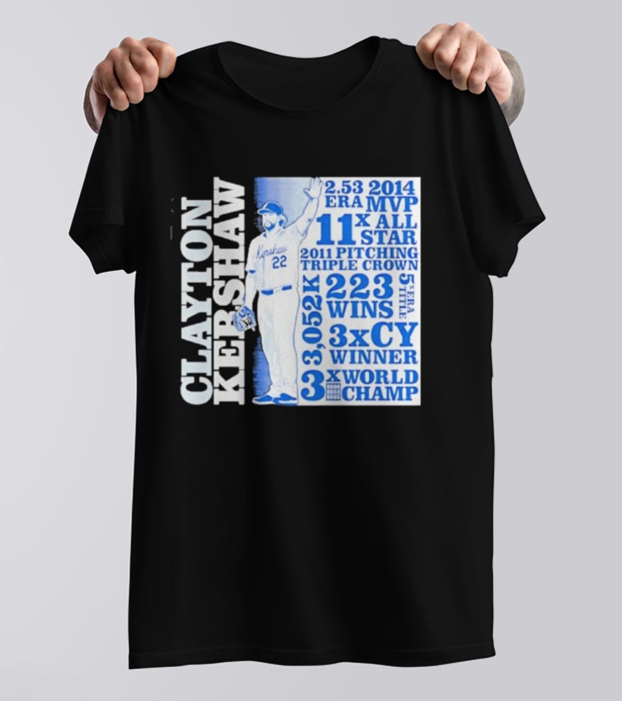 Clayton Kershaw Los Angeles Dodgers 3x World Champ 11x All Star 3x CY Winner 223 Wins T-Shirt