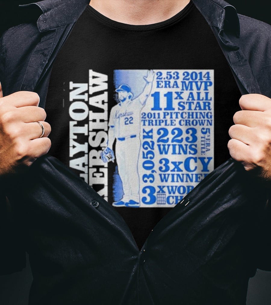 Clayton Kershaw Los Angeles Dodgers 3x World Champ 11x All Star 3x CY Winner 223 Wins T-Shirt