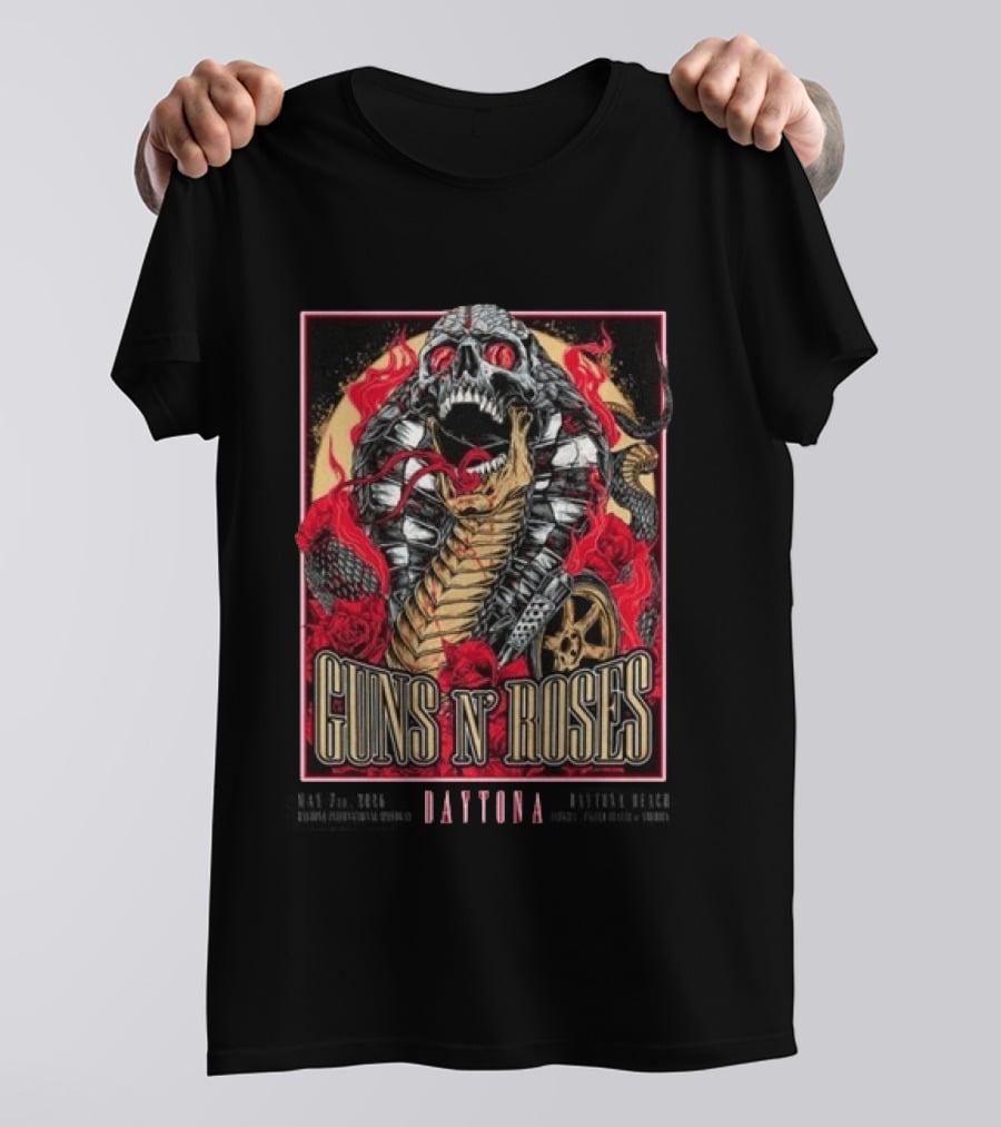 Guns N' Roses May 7 2026 Welcome To Rockville Daytona Beach Festival Skeleton Snake Roses T-Shirt