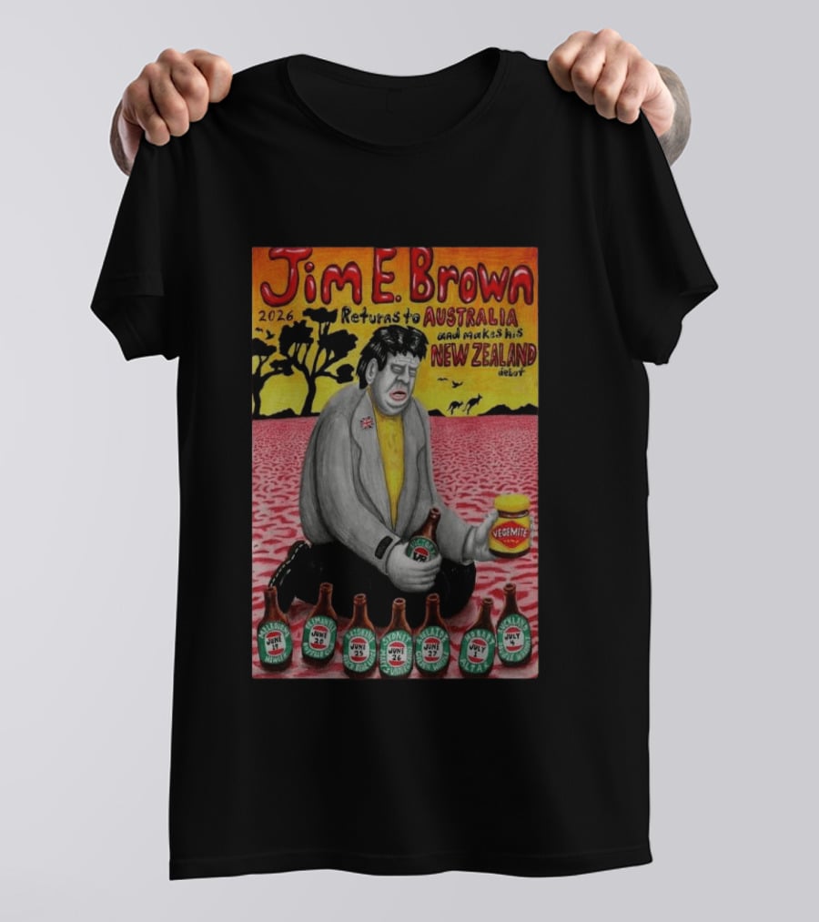 Jim E. Brown 2026 Returns To Australia New Zealand Debut Vegemite T-Shirt