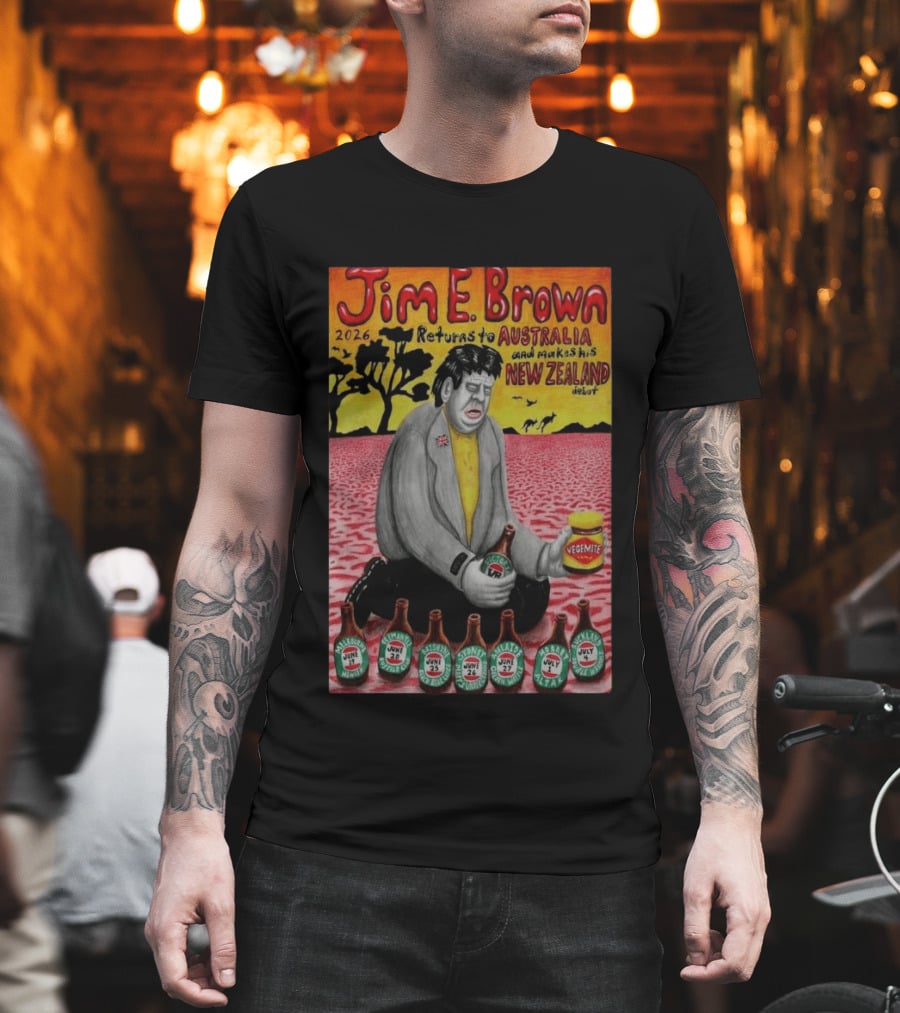 Jim E. Brown 2026 Returns To Australia New Zealand Debut Vegemite T-Shirt