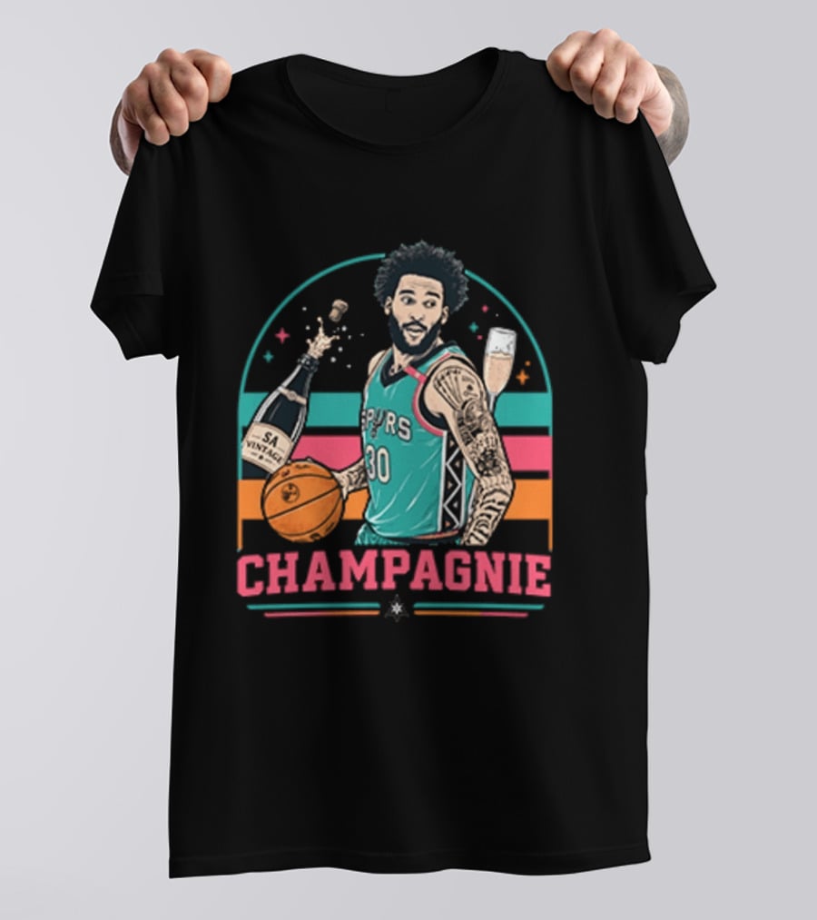 Champagnie Spurs Basketball Number 30 With Champagne Celebration T-Shirt