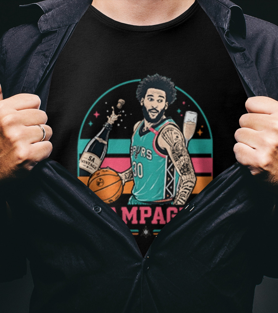 Champagnie Spurs Basketball Number 30 With Champagne Celebration T-Shirt