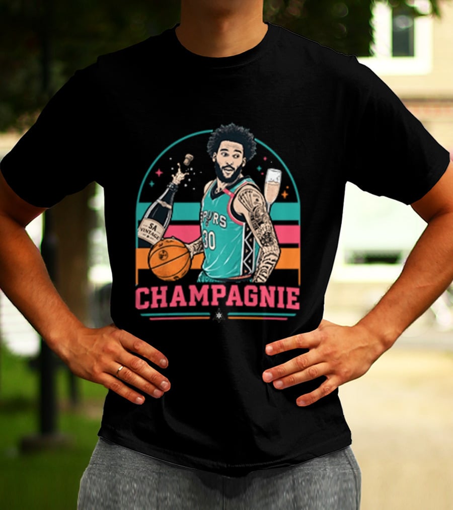 Champagnie Spurs Basketball Number 30 With Champagne Celebration T-Shirt