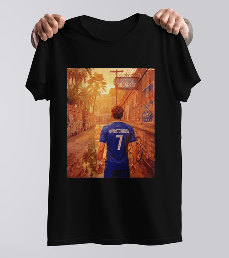 Khvicha Kvaratskhelia #7 Road To Budapest Georgian Footballer Journey T-Shirt