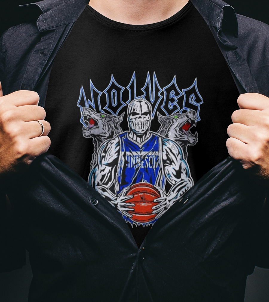 Minnesota Wolves Basketball Skeleton And Fierce Wolves T-Shirt