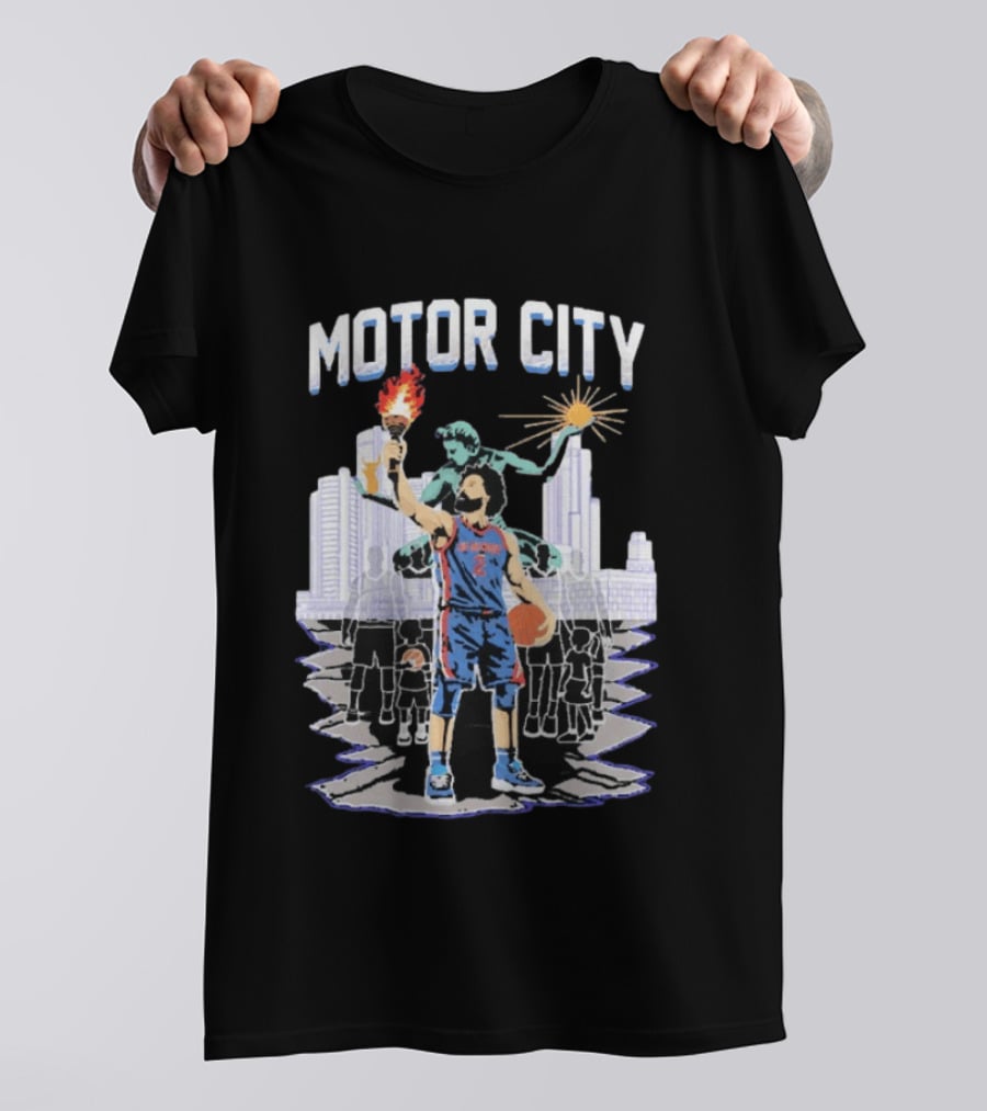 Motor City Detroit Pistons Cade Cunningham Torch Skyline T-Shirt