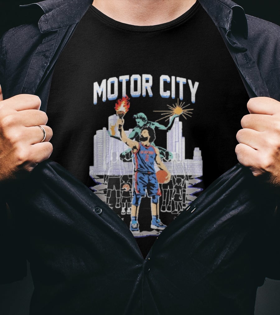 Motor City Detroit Pistons Cade Cunningham Torch Skyline T-Shirt