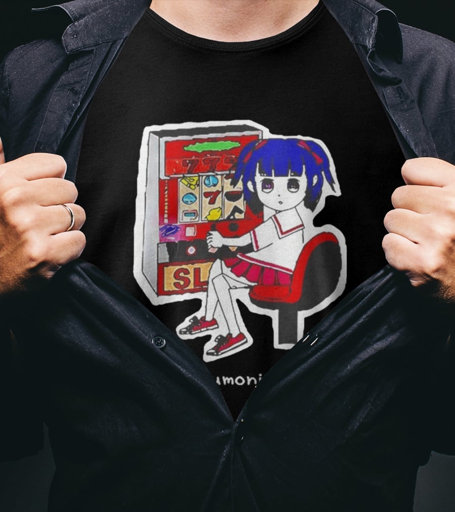 Production Jinrikisha Mahetarumoni Doyagao Anime Girl Slot Machine Seven Seven Seven T-Shirt
