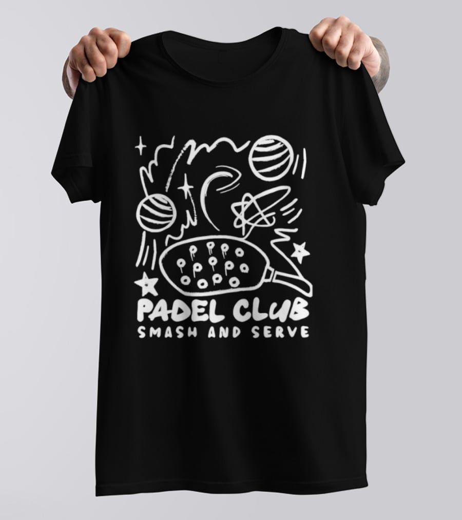 Padel Club Smash And Serve Doodle Tennis Ball Racket Stars T-Shirt