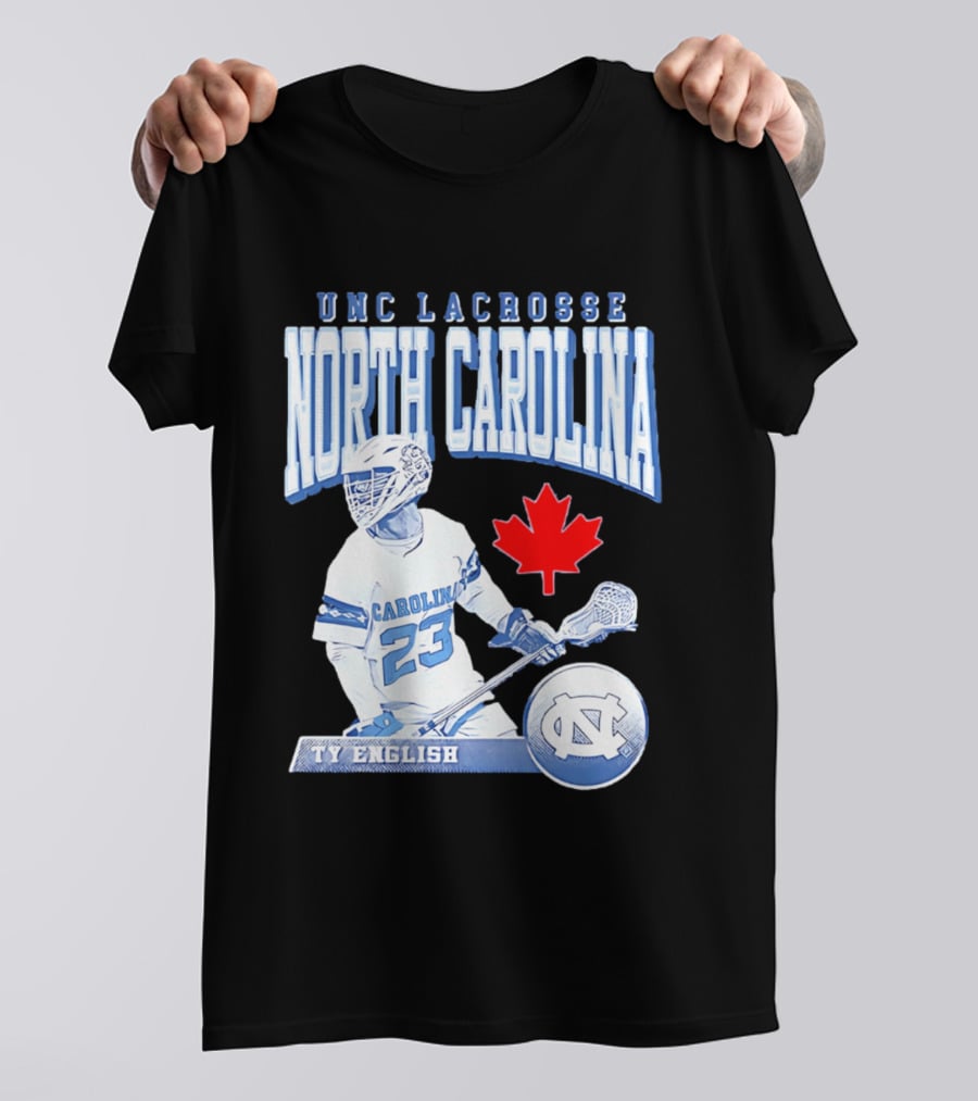 UNC Lacrosse Ty English North Carolina 23 Canadian Maple Leaf T-Shirt