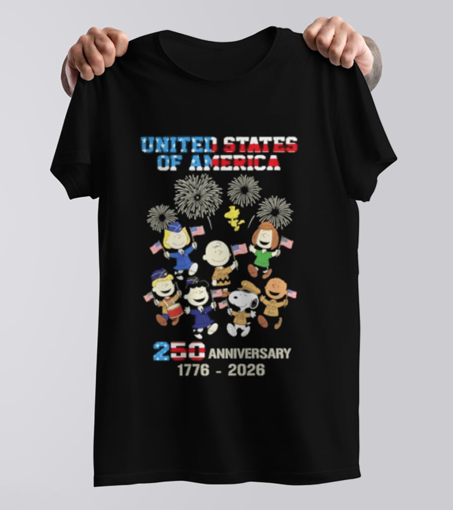 United States Of America 250th Anniversary 1776 2026 Snoopy Peanuts Characters Celebration T-Shirt