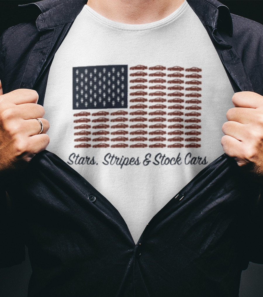 Dirtymo Media Stars Stripes Stock Cars America Flag Racing T-Shirt