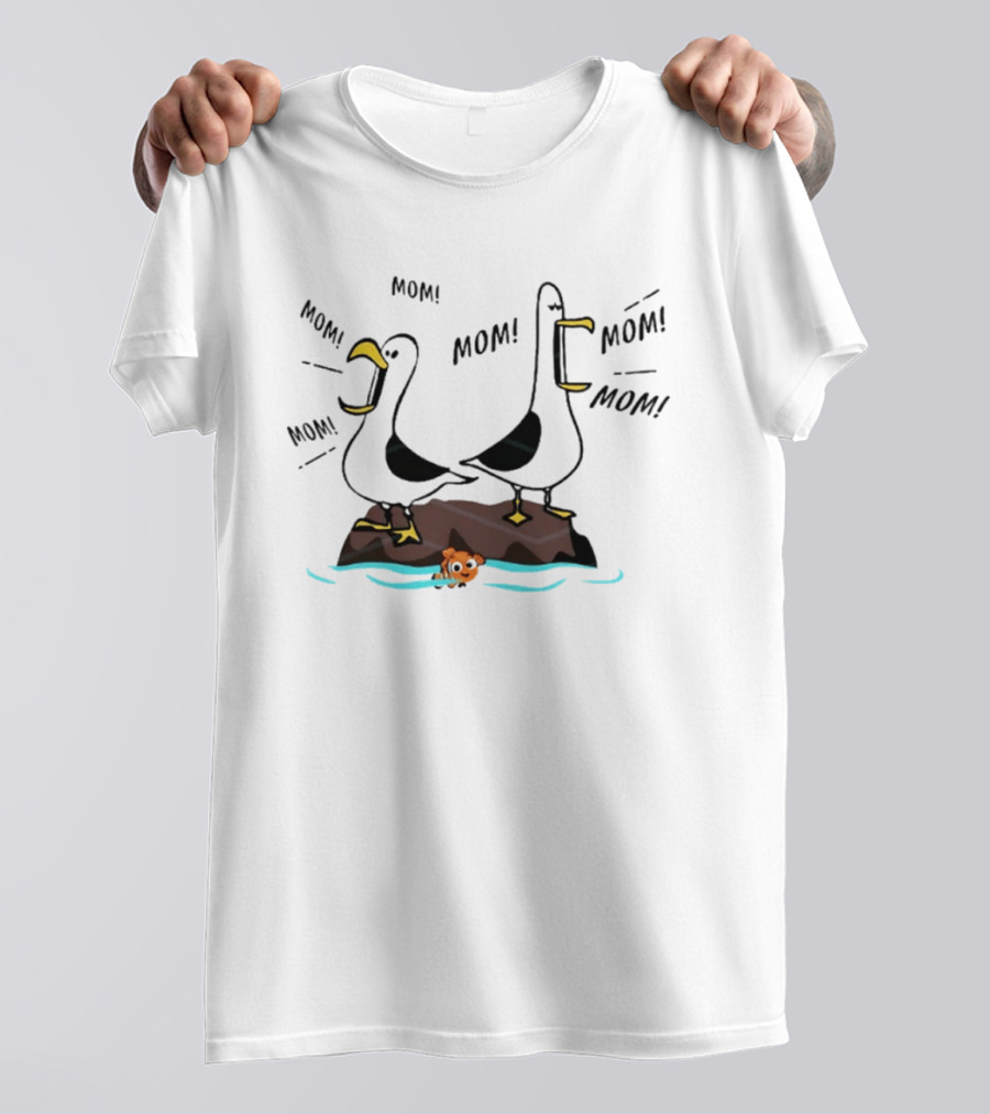 Seagull Mom Finding Nemo Disney Characters On Rock With Fish T-Shirt