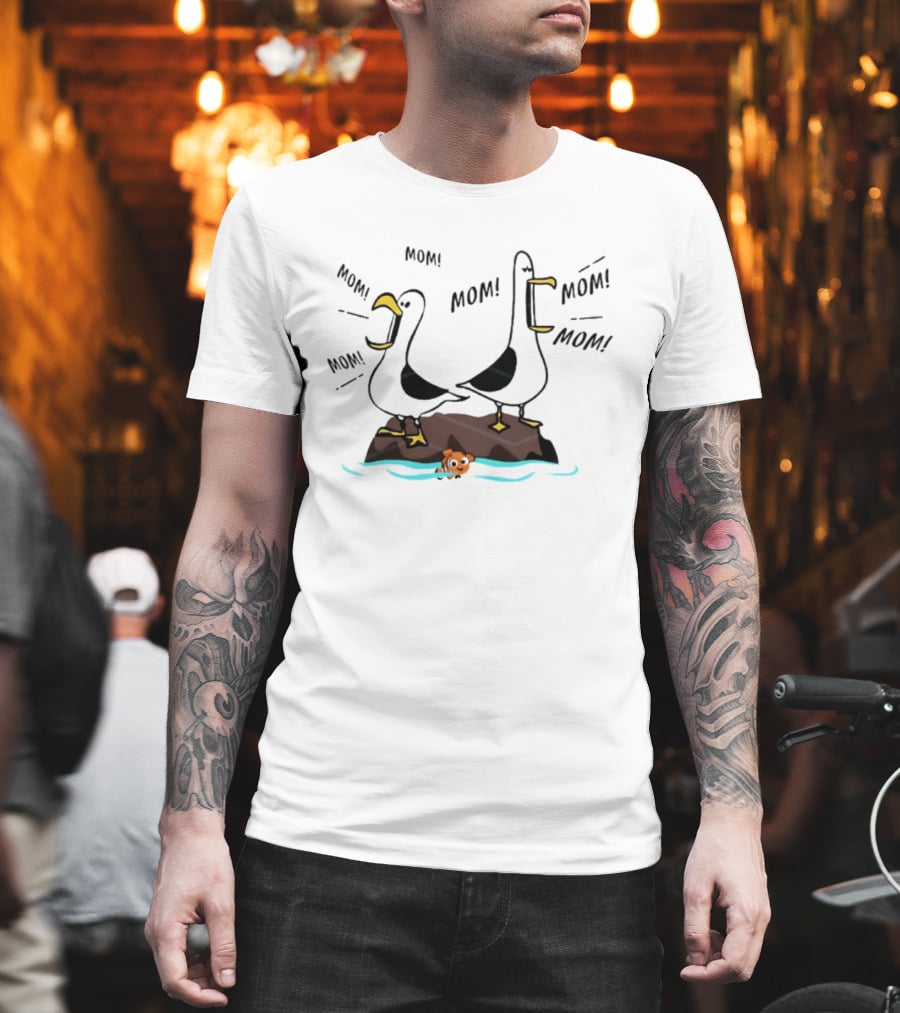 Seagull Mom Finding Nemo Disney Characters On Rock With Fish T-Shirt