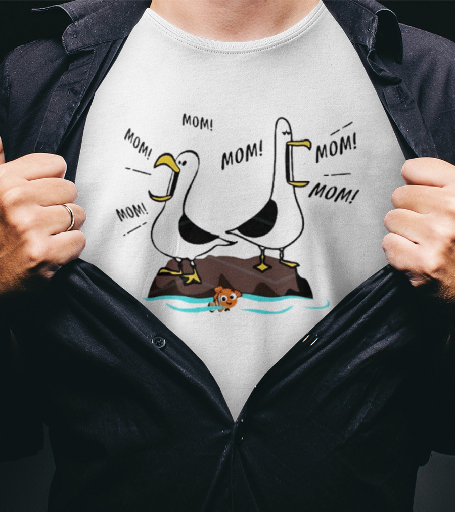 Seagull Mom Finding Nemo Disney Characters On Rock With Fish T-Shirt