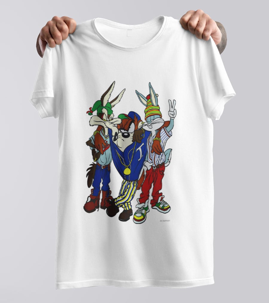 Rare Looney Tunes Hip Hop Bugs Taz Wile E Coyote Peace Sign Pose T-Shirt