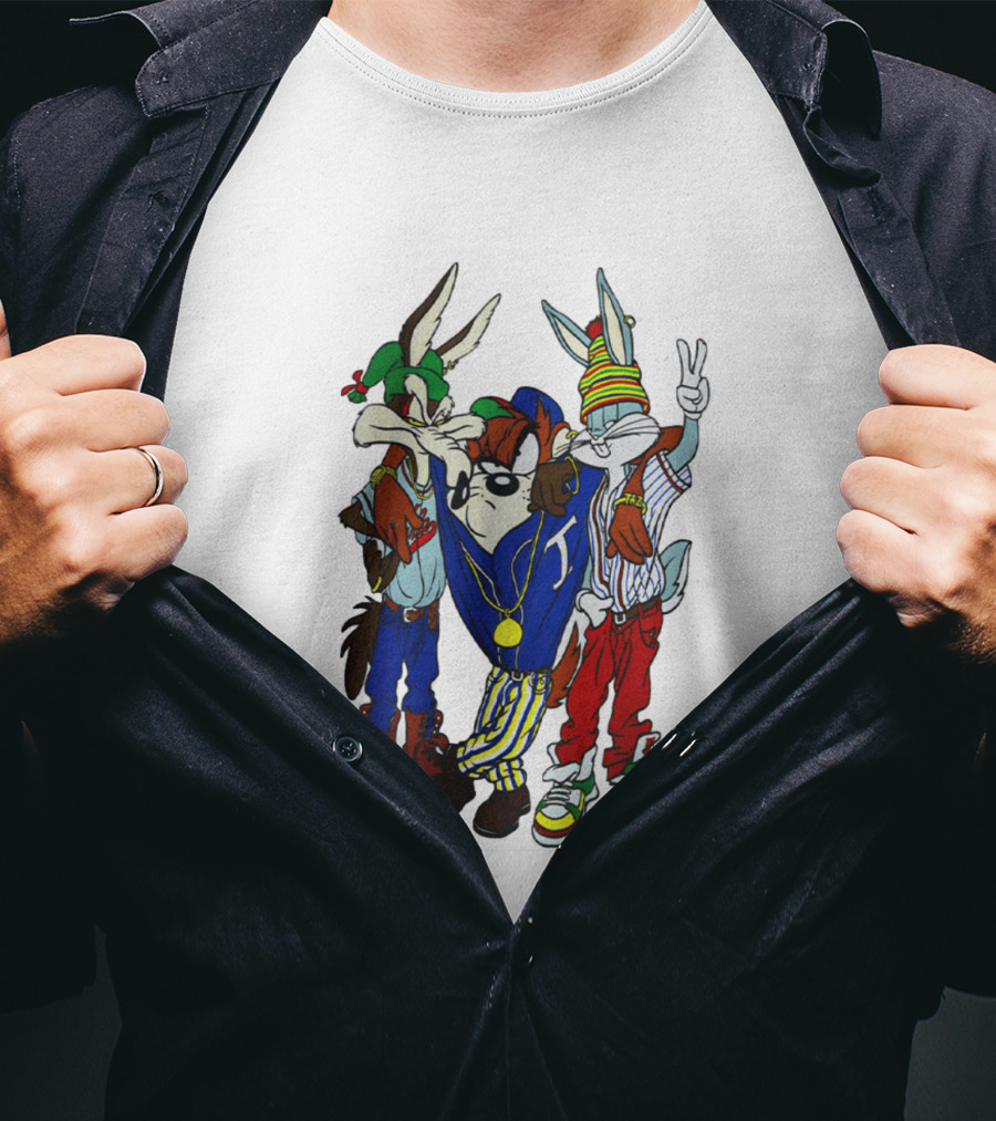 Rare Looney Tunes Hip Hop Bugs Taz Wile E Coyote Peace Sign Pose T-Shirt