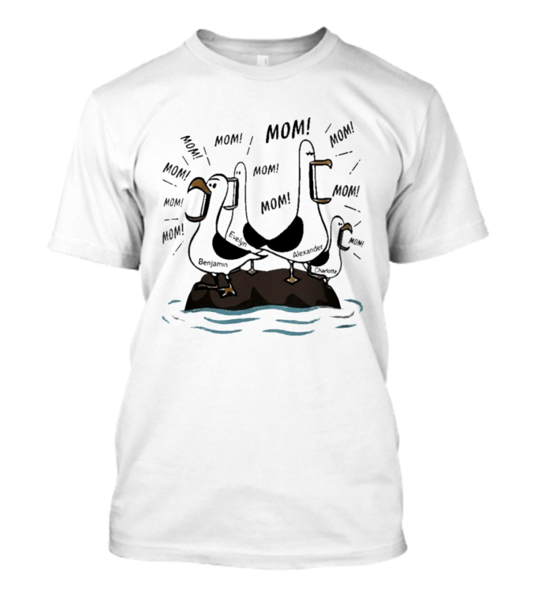 Mom Seagull Chaos With Benjamin Evelyn Alexander On Island T-Shirt
