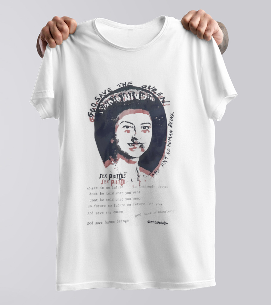 Sex Pistols God Save The Queen She Ain't No Human Being Union Jack Collar T-Shirt