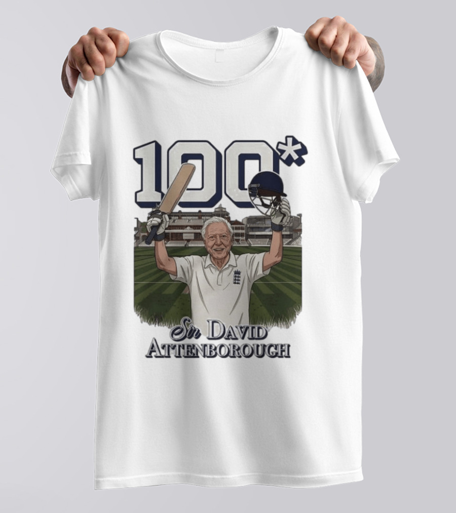 Sir David Attenborough 100 Cricket Legend Batting Milestone T-Shirt