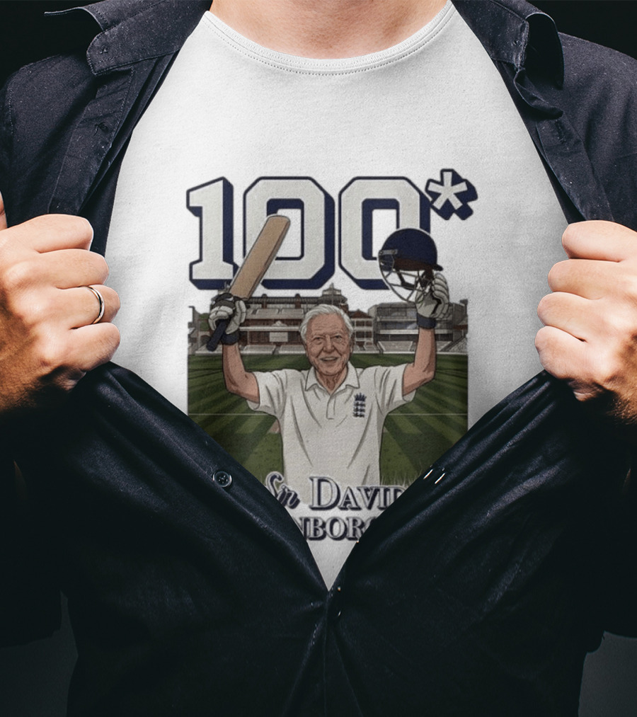 Sir David Attenborough 100 Cricket Legend Batting Milestone T-Shirt