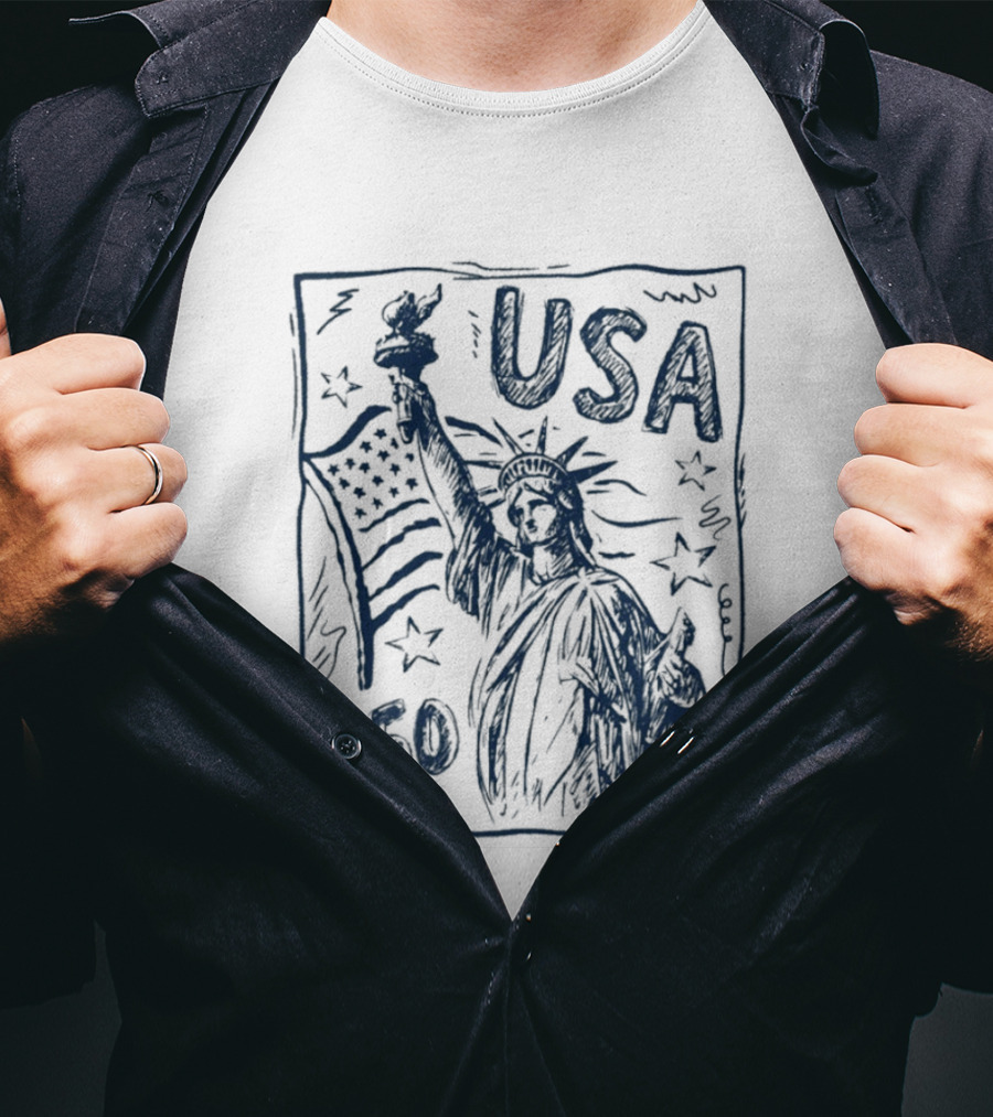 USA Statue Of Liberty American Flag 250 Stars T-Shirt