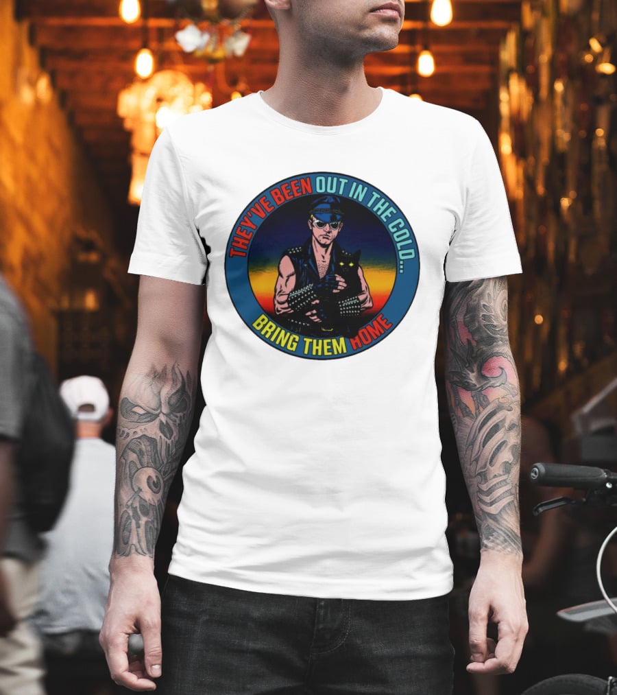 They've Been Out In The Cold Bring Them Home Biker With Black Cat T-Shirt