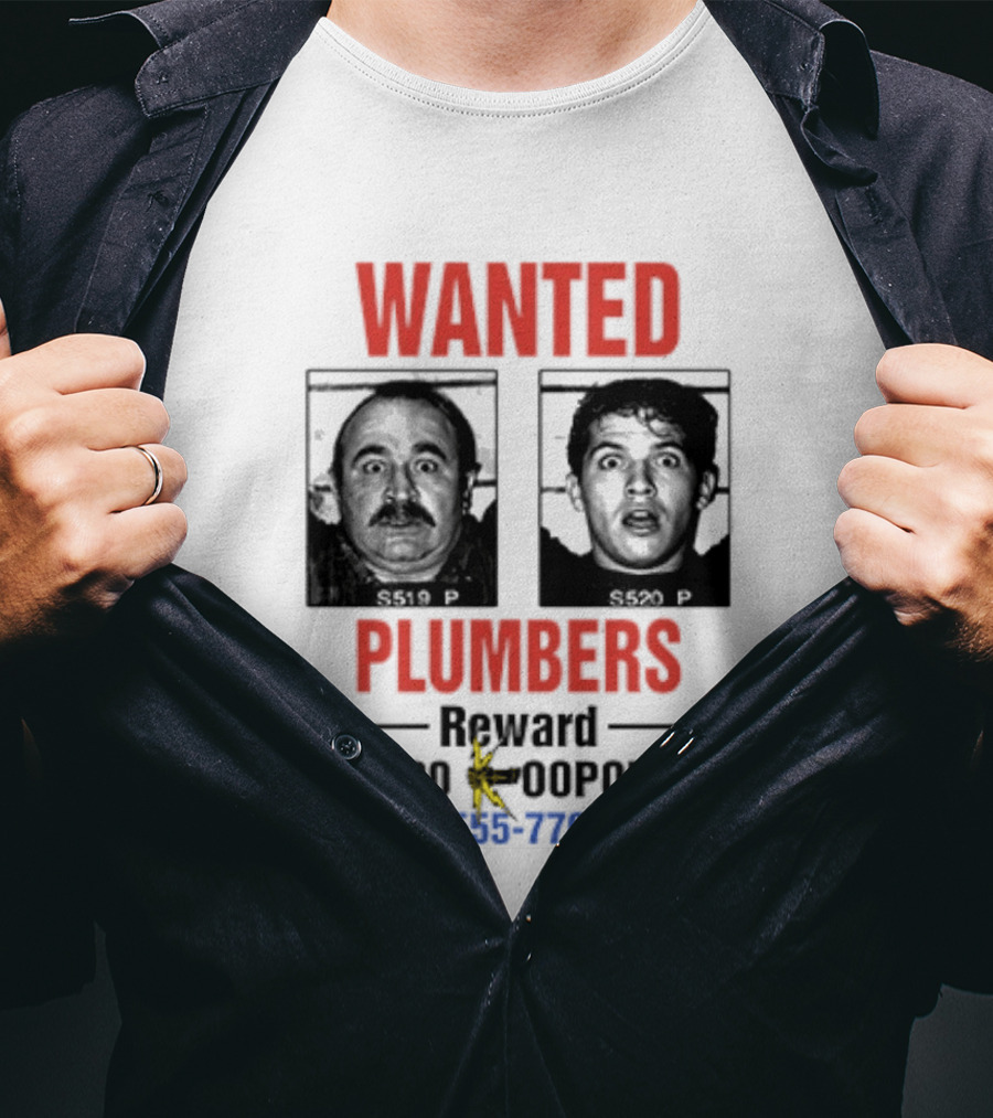 Wanted Plumbers 1993 Super Mario Bros Reward 2000 Koopa Coins Call 1 800 770 8762 T-Shirt