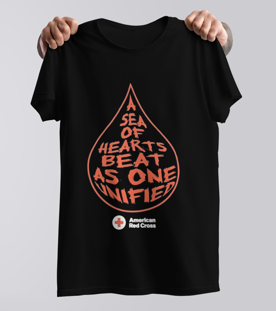 A Sea Of Hearts Beat As One Unified American Red Cross Droplet T-Shirt