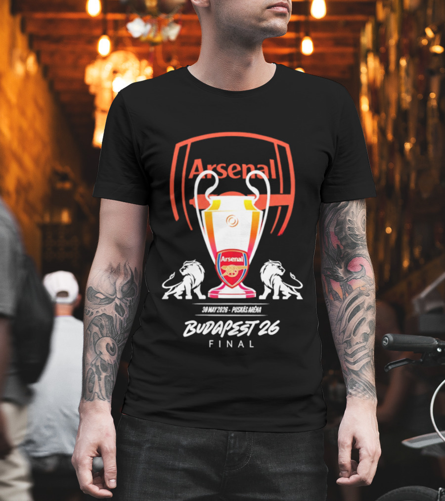 Arsenal Budapest 26 Final Champions League Trophy Lions T-Shirt