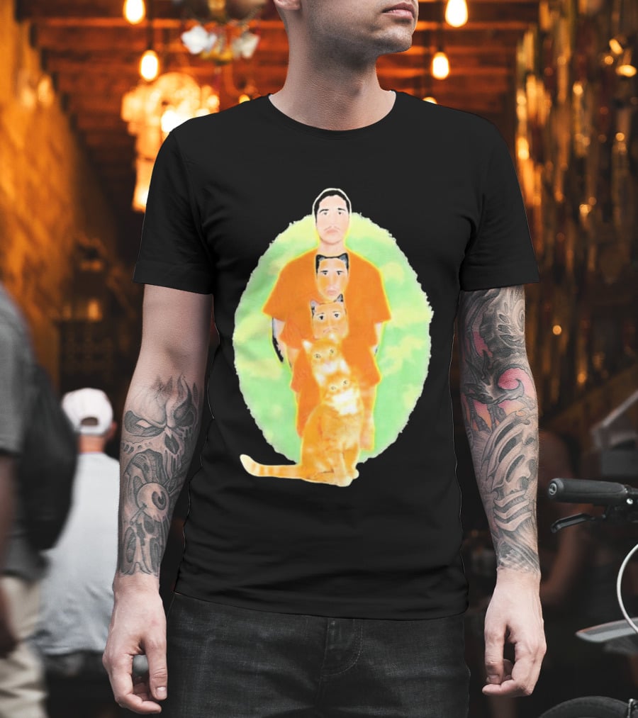 Julian And Logan Julian And Logan Logan Meows With Orange Cat Stack T-Shirt