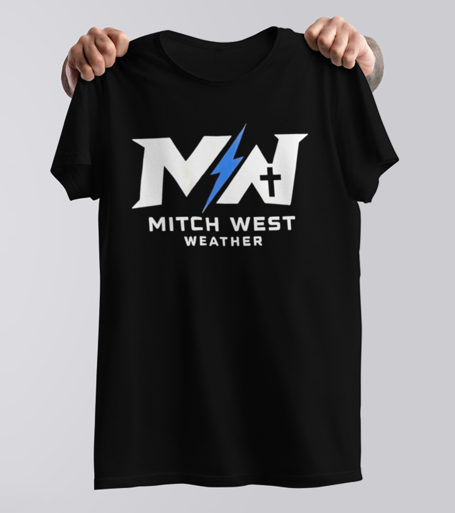 Mitch West Weather MW Blue Lightning Bolt Cross T-Shirt