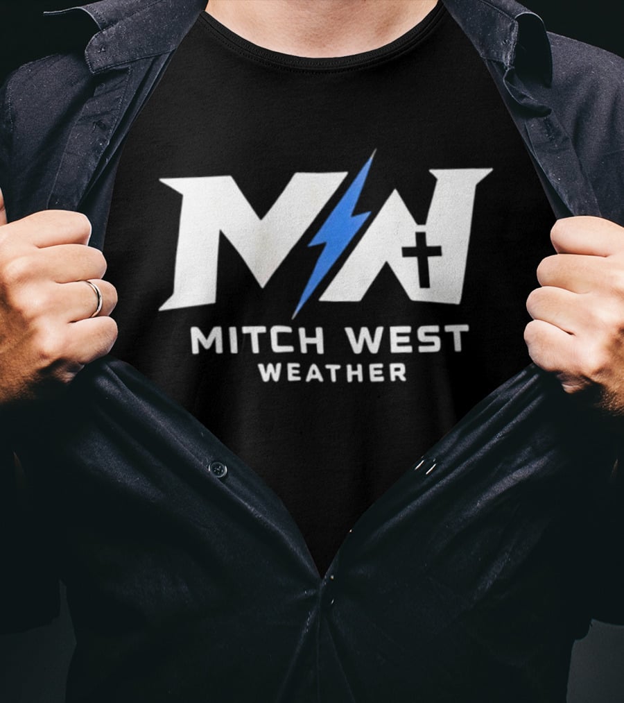 Mitch West Weather MW Blue Lightning Bolt Cross T-Shirt