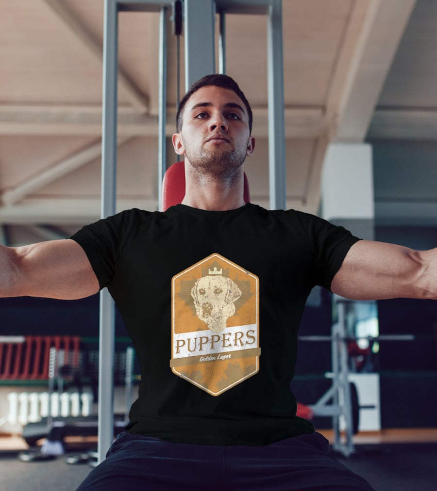Puppers Golden Lager Dog Label Image With Crown T-Shirt