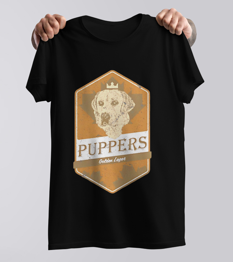 Puppers Golden Lager Dog Label Image With Crown T-Shirt