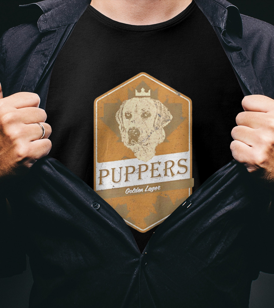 Puppers Golden Lager Dog Label Image With Crown T-Shirt