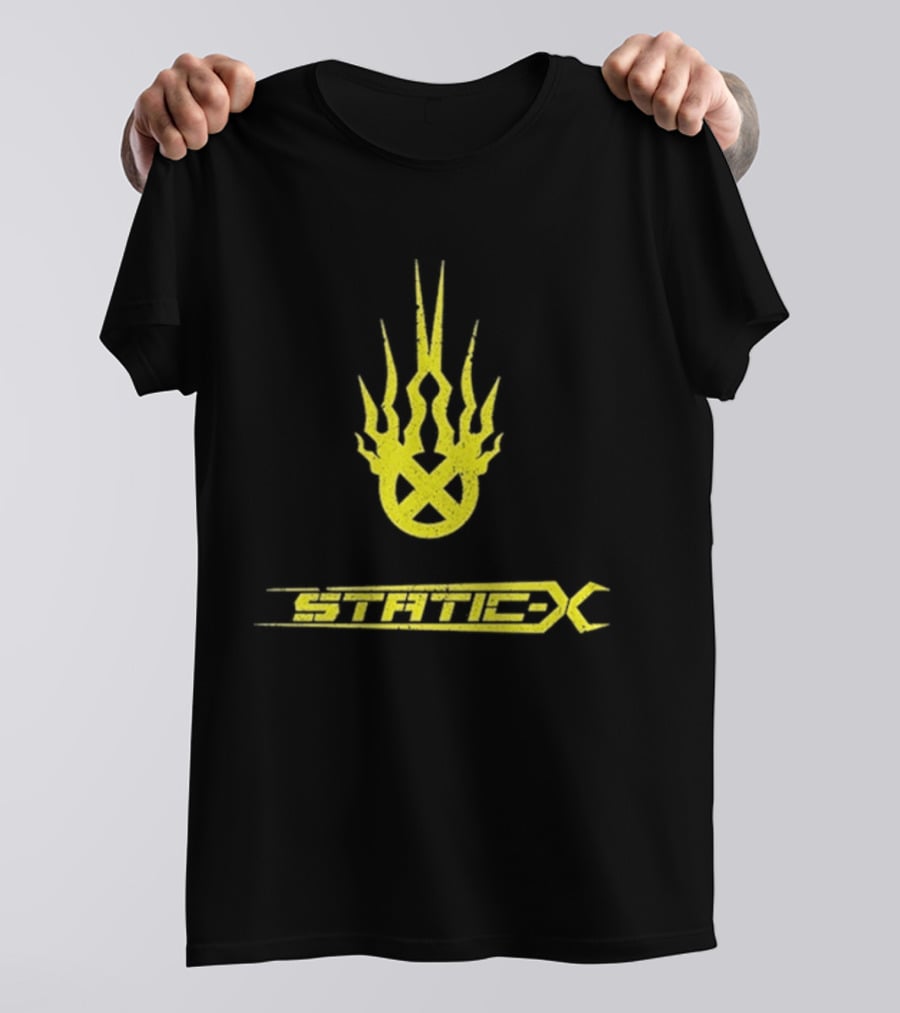Static X Yellow Flame Shock Band Merch T-Shirt