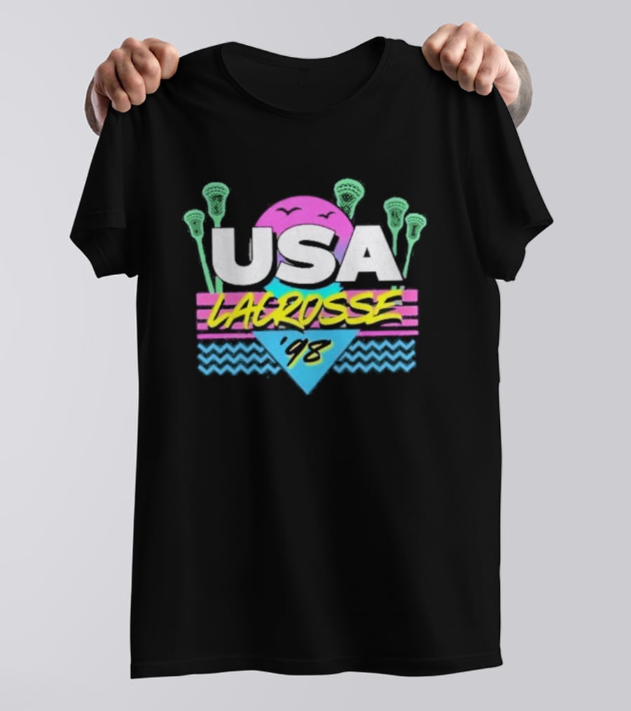 USA Lacrosse 92 Retro Neon Purple Sunset T-Shirt