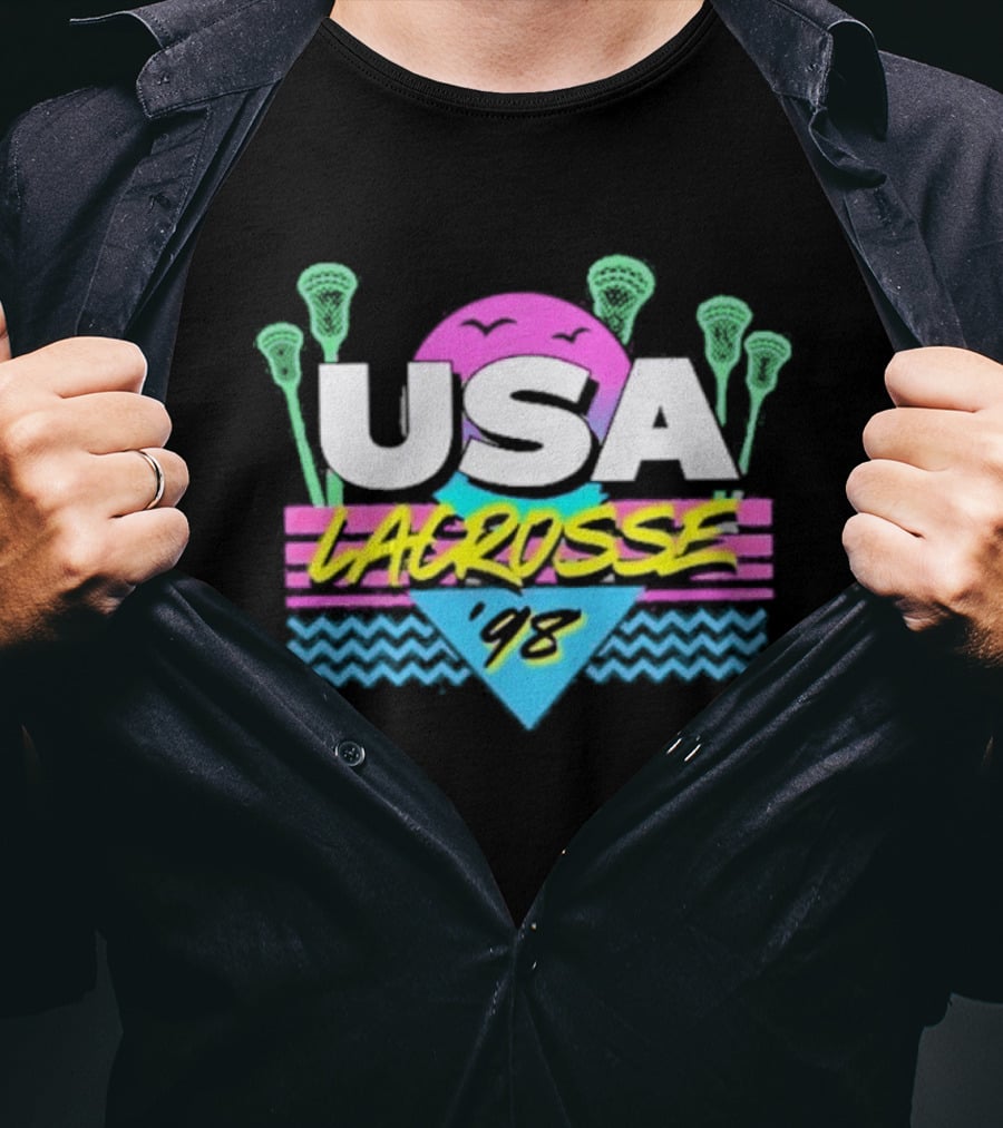 USA Lacrosse 92 Retro Neon Purple Sunset T-Shirt