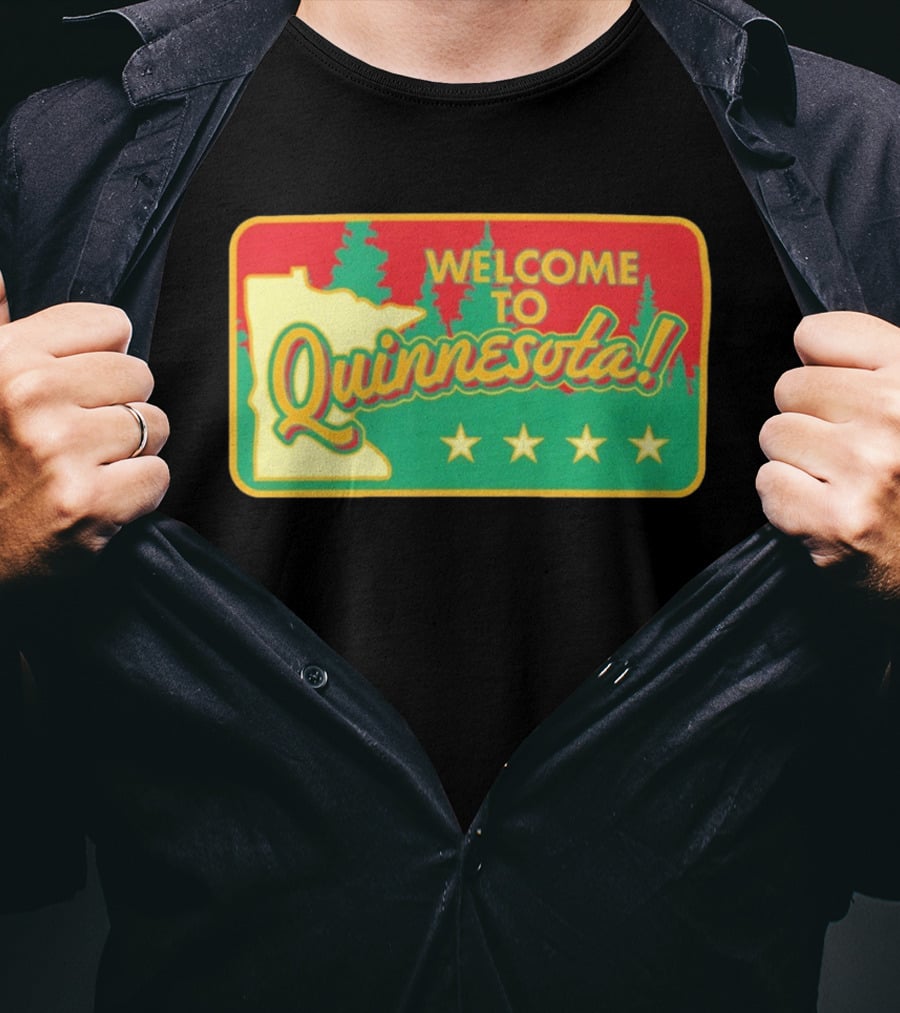 Welcome To Quinnesota State Map Forest Theme With Stars T-Shirt