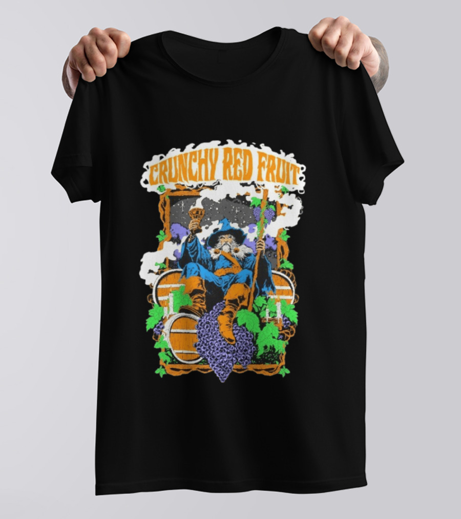 Crunchy Red Fruit Wizard With Grapes And Barrels T-Shirt