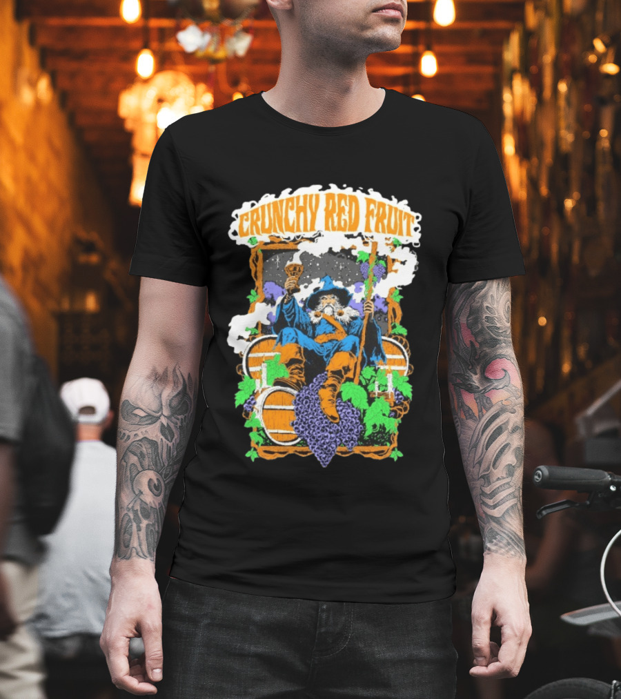 Crunchy Red Fruit Wizard With Grapes And Barrels T-Shirt