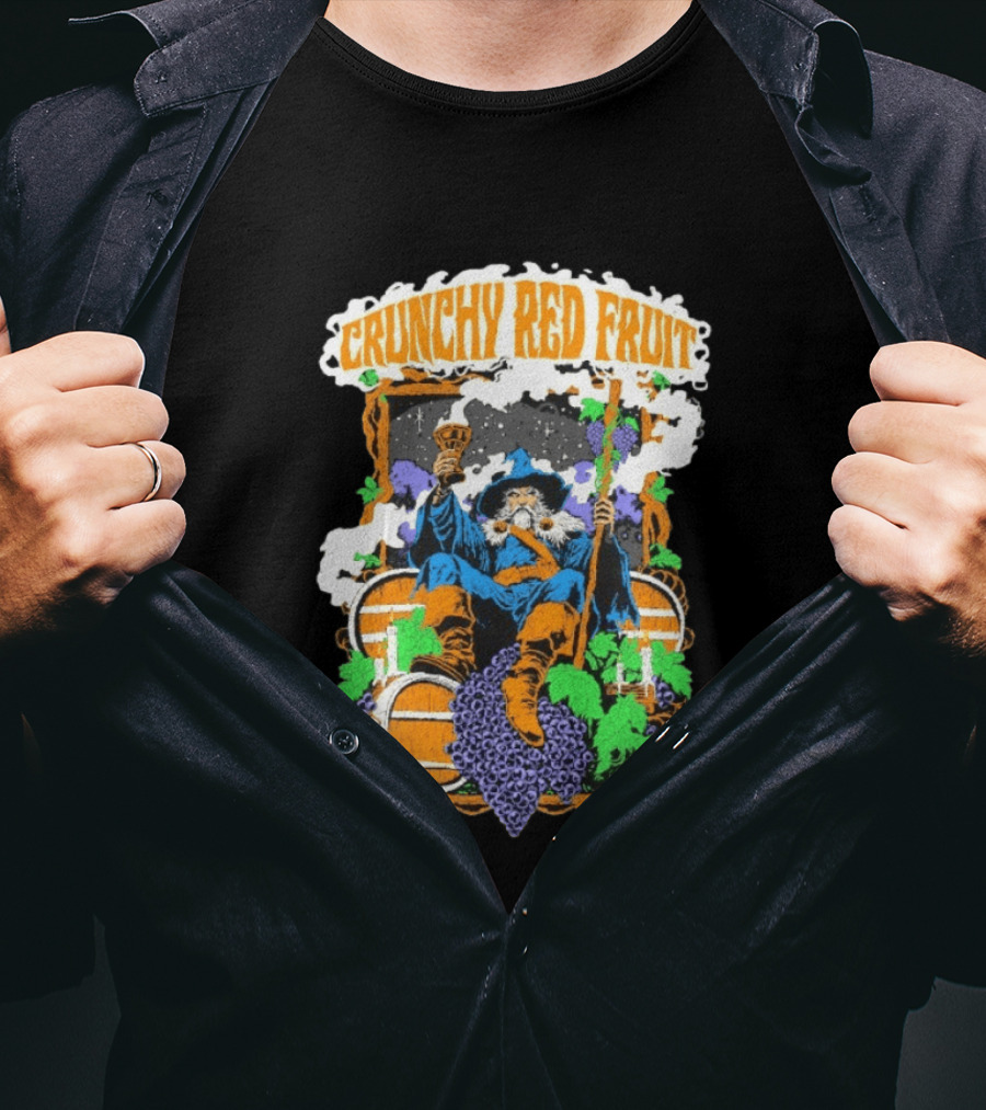Crunchy Red Fruit Wizard With Grapes And Barrels T-Shirt