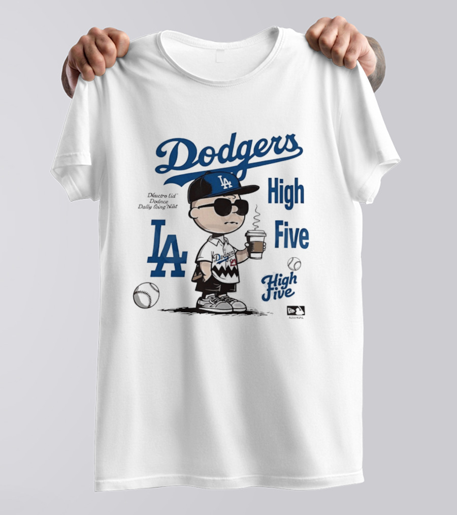 Los Angeles Dodgers High Five With Charlie Brown Coffee Style And LA Baseball Vibes T-Shirt