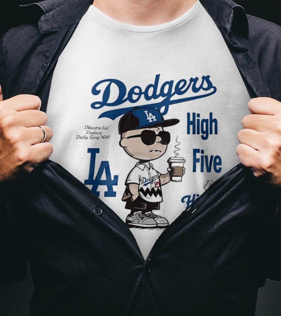 Los Angeles Dodgers High Five With Charlie Brown Coffee Style And LA Baseball Vibes T-Shirt